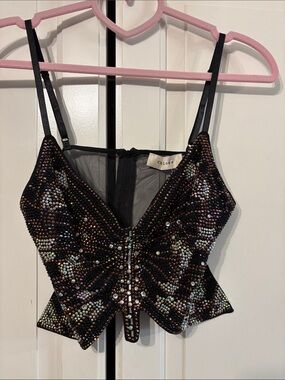 Honey Black Sequin Embellished Butterfly Corset Camisole